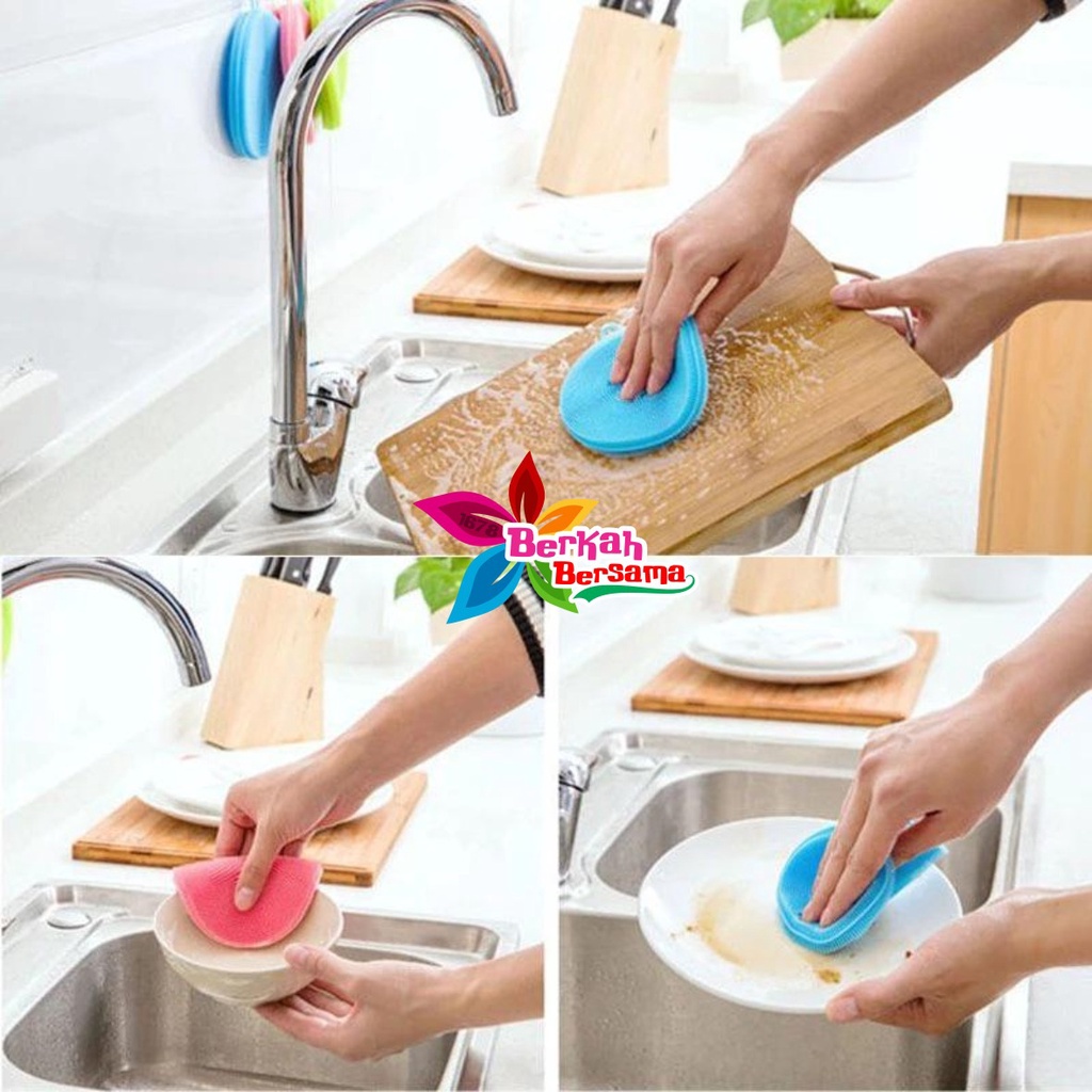 RT04 SPONS SPONGE SPON PENCUCI PIRING BULAT SILIKON SILICONE BRUSH SERBAGUNA FOOD GRADE BB5830