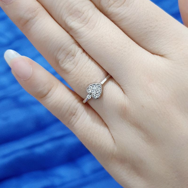 Cincin Love Korea Perak 925 Lapis Emas Putih - Perhiasan Cincin Silver Asli - CC137
