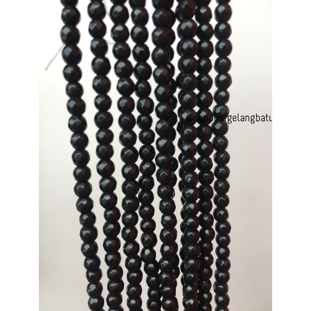 Batu black onyx FACET 4mm CUTTING bahan gelang kalung akik hitam asli supplier aksesoris pria wanita