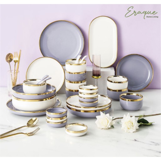 Lilac Gold Dining Set 18 Pcs / Set Alat Makan Piring Mangkok Sendok Makan Dinner Keramik 4 Orang