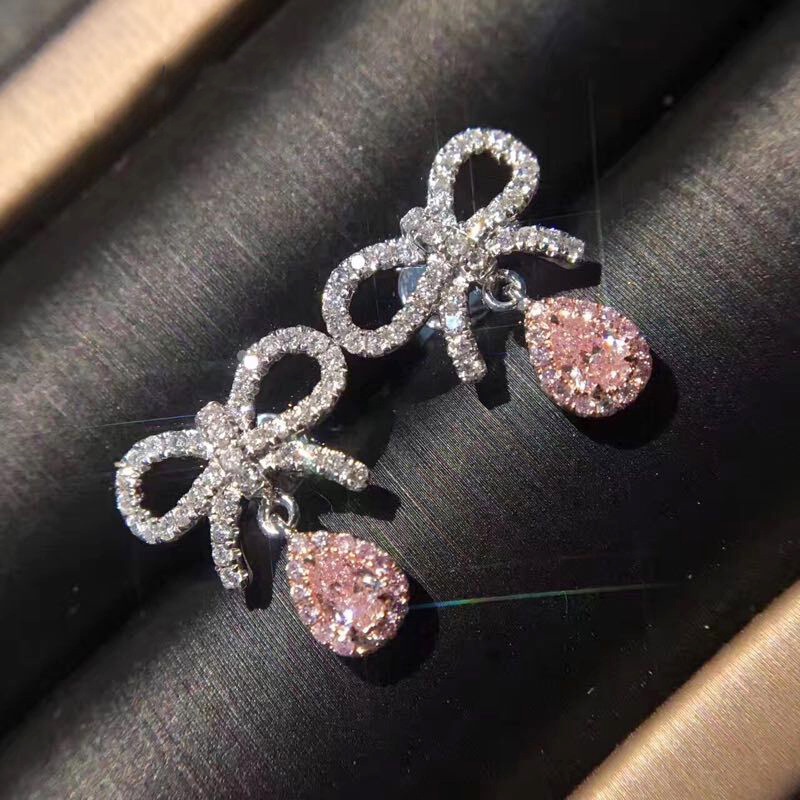 Anting Desain Water Drop Aksen Berlian Warna Pink