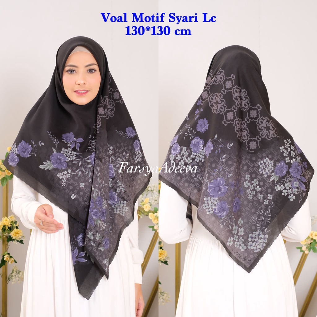 SERAGAM | New Hijab | 130 x 130 |Jilbab Segi Empat Syari Motif LC | Farsya Adeeva Voal Motif Syari L
