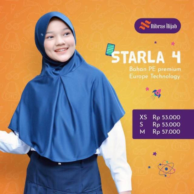 KERUDUNG SEKOLAH STARLA PAD 4 ORIGINAL BY NIBRAS HIJAB JILBAB INSTAN BAHAN KAOS PE PREMIUM ANAK PERE