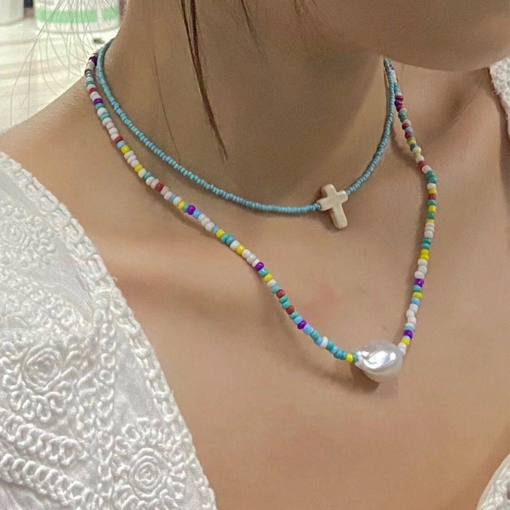 Kalung Rantai Klavikula Model Lapis Ganda Aksen Mutiara Untuk Wanita