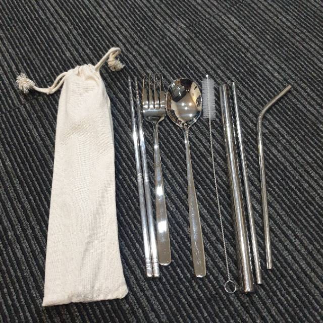 Sendok Garpu Sedotan Stainless Set