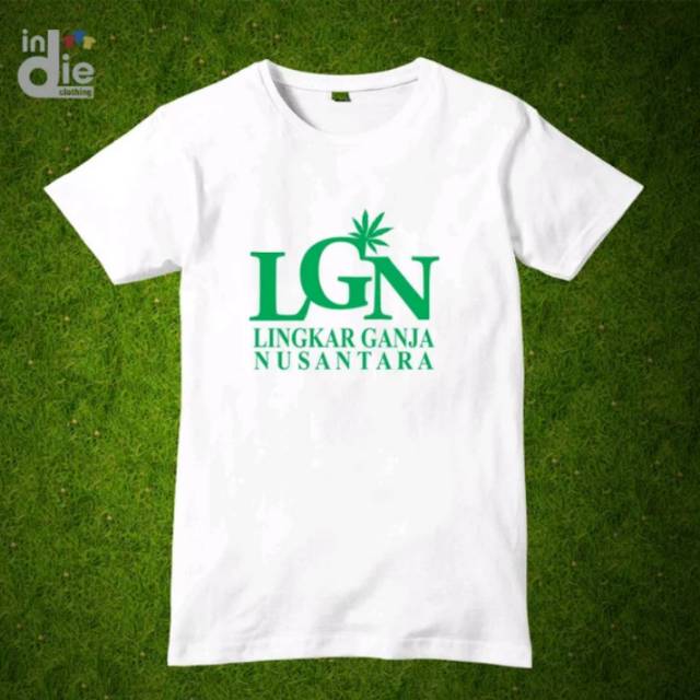 KAOS LGN LINGKAR GANJA NUSANTARA WHITE TEKS GREEN