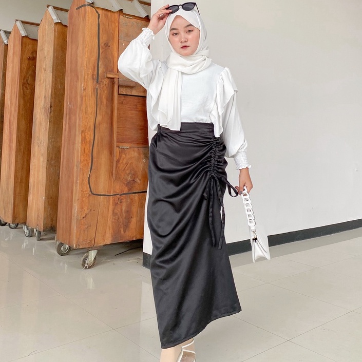 OUTER KIYOWO MOTIF LENGAN BALON | ONESET OUTER KIYOWO ROK SERUT