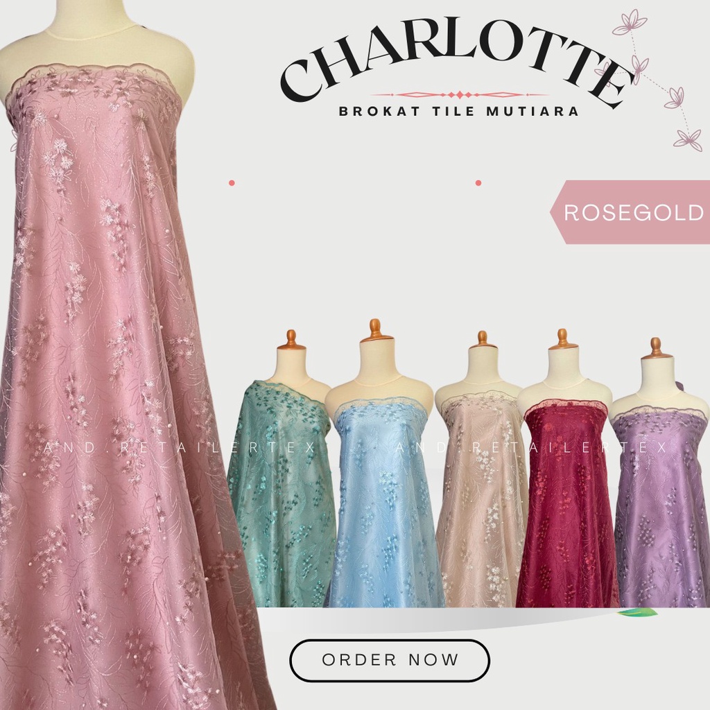 Kain Bahan Kebaya Brokat Tile Mutiara Charlotte warna hijau Rose Gold Semi Lavender
