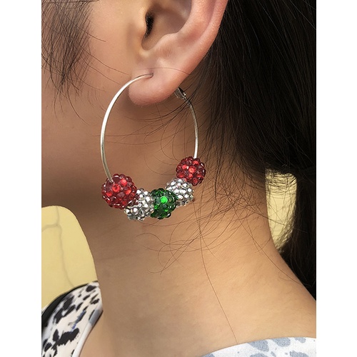 LRC Anting Tusuk Fashion Color Christmas Alloy Diamond P28969