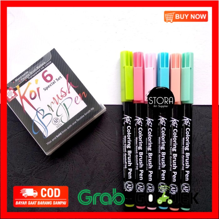 

(BISA COD) Sakura Koi Coloring Brush Pen Set 6 Color Pastel Kuas Calligraphy