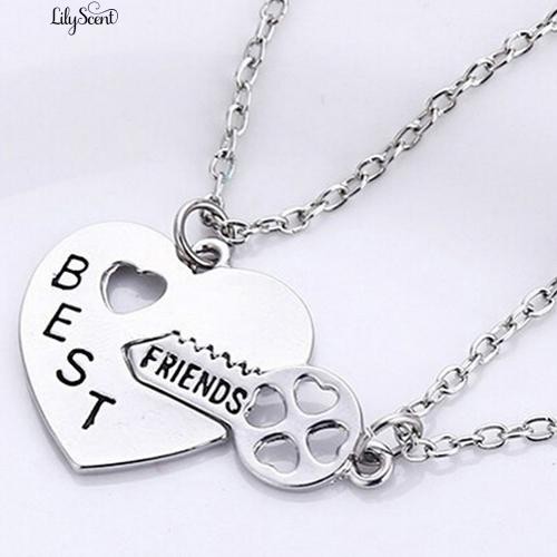 2 Pcs / Set Cinta Hati Kunci Surat BFF Best Friend Diukir Kalung Hadiah