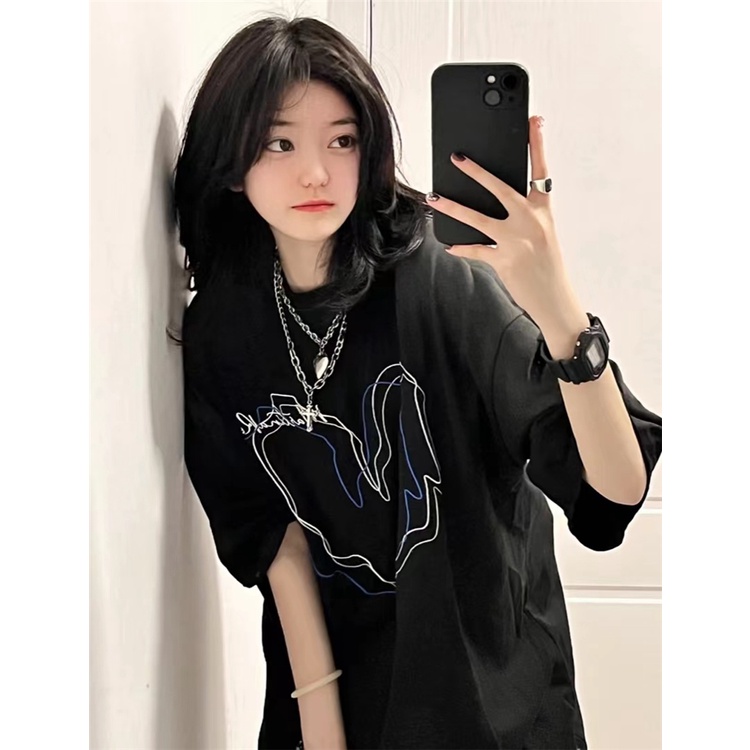 kaos baju wanita oversize korean style love printing graphic tee lengan pendek t shirt