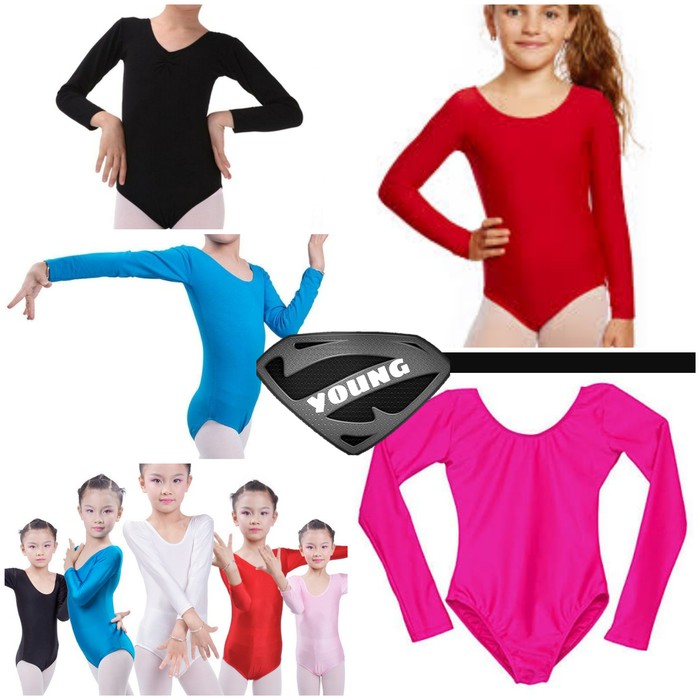 Baju Senam Balet Anak Leotard Tangan Panjang - Putih, 2-3 tahun