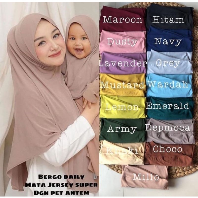 BERGO COUPLE ONE SET , KERUDUNG BERGO JERSEY PREMIUM IBU DAN ANAK