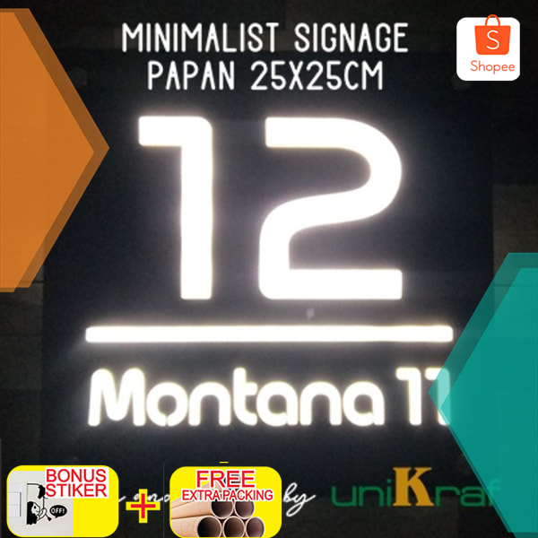 Papan Alamat & Nomor Rumah Modern Minimalis - Acrilic - LED - Square Elegan
