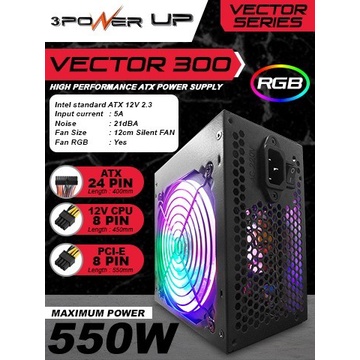 PSU PowerUp 550w Vector 300 RGB With 8 PCI-E Pin Power PowerSupply