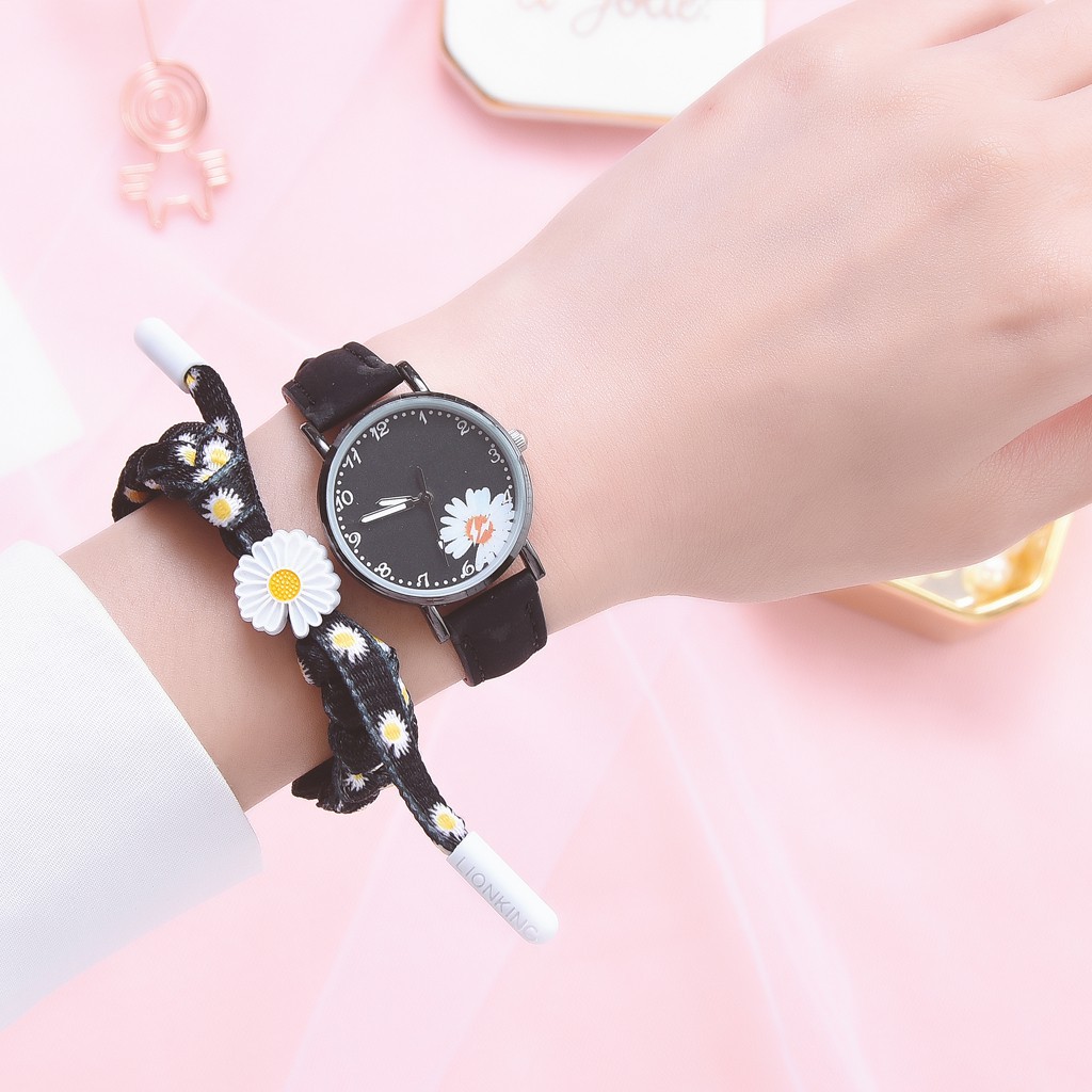 ✅COD Jam Tangan Wanita Quartz Analog Motif Bunga Daisy Bahan Kulit