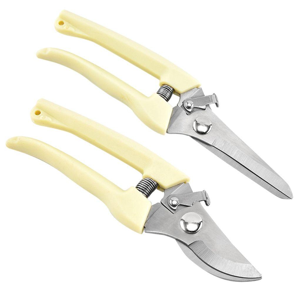 [Elegan] Pruning Shears Beige Kualitas Lurus/Bengkok Kepala PP Handle Tajam Spring Sesign Perlengkapan Taman