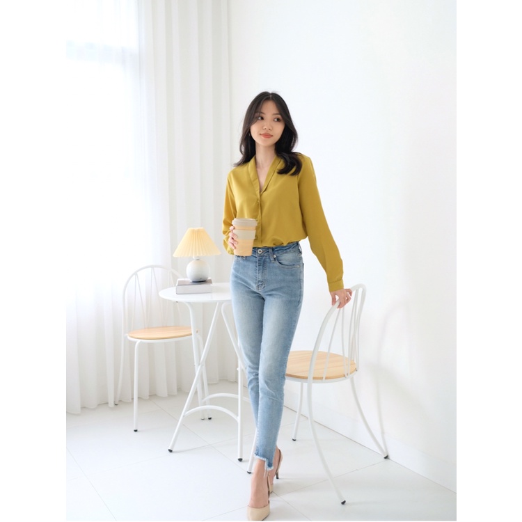 T-0400 Kemeja Wanita Long Sleeves Shirt Vneck-8