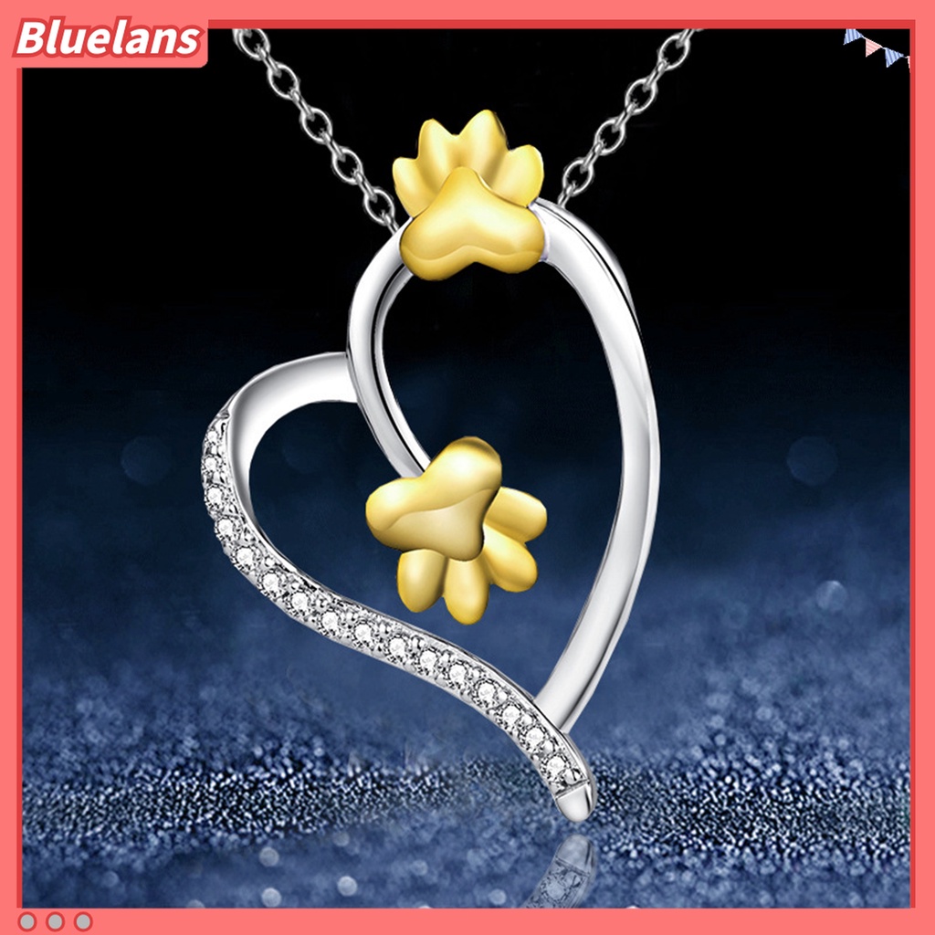 Kalung Rantai Berlian Imitasi Bentuk Hati Dan Cakar Anjing Lapis Perak Untuk Wanita