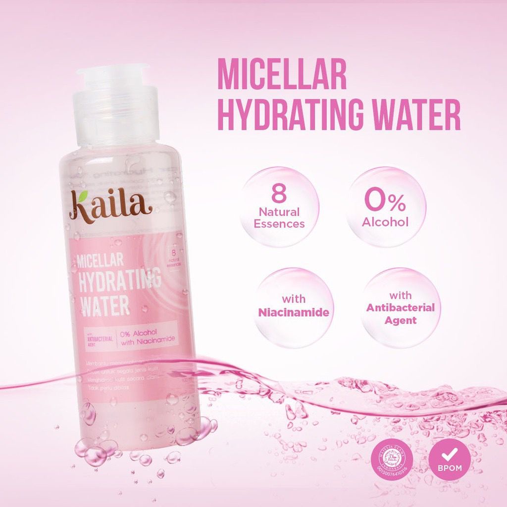 BPOM KAILA Micellar Hydrating Water | Makeup Remover with Niacinamide Infused Micellar Water Pembersih Make Up