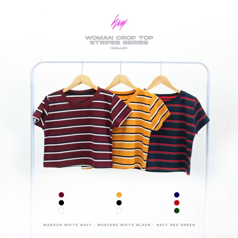 kaos stripe crop tiga warna