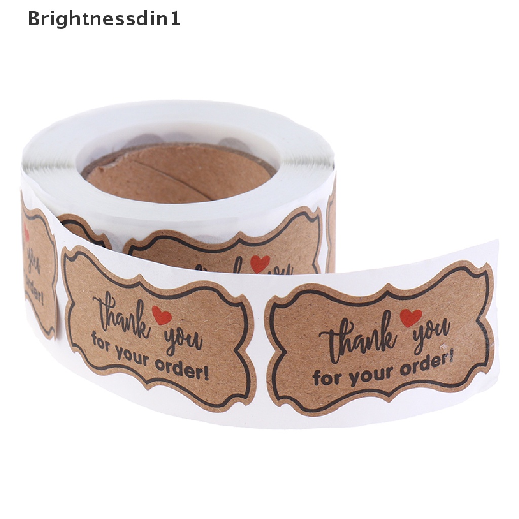 250pcs / roll Stiker Label Makanan Handmade Desain Thank You Bahan Kertas Kraft