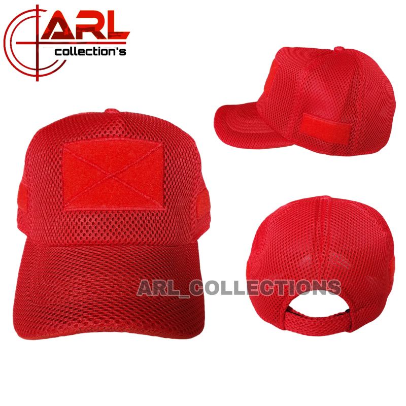 topi double mess polos merah - topi tactical jaring velcro -topi double mess merah