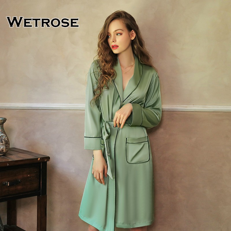 【Wetrose】Women Sexy Imitation Silk Private Satin Elegant Charming Robe Bathrobe Nightgown Kimono Bride