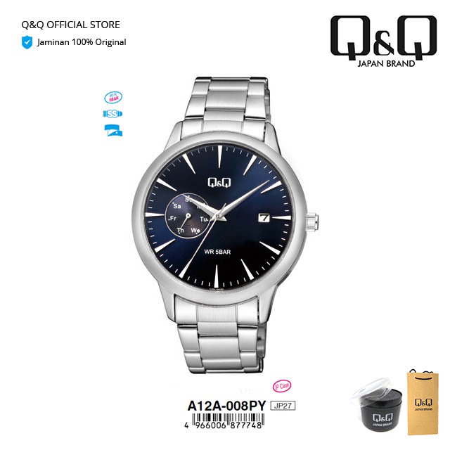 Q&Q QnQ QQ Jam Tangan Pria Rantai Besi Analog Stainless Steel - A12 A12A Water Resist 5 BAR-0
