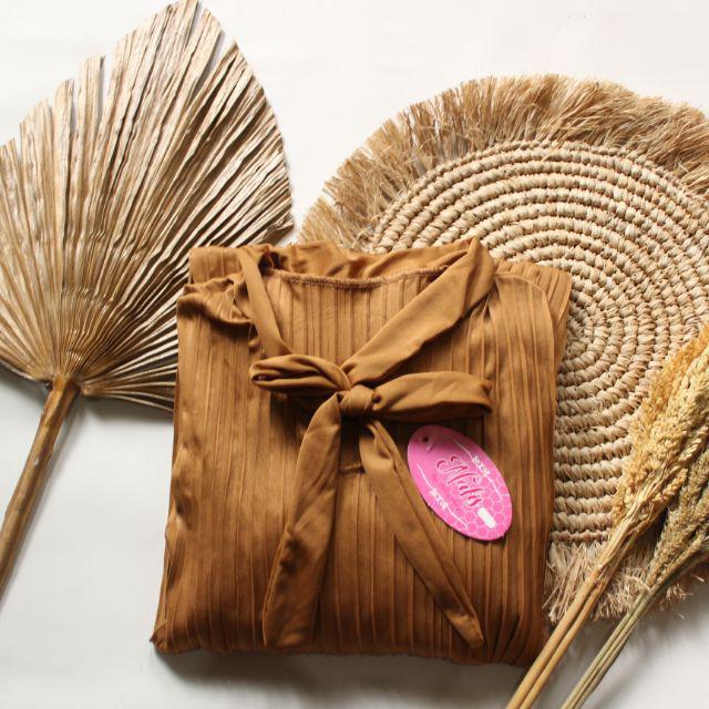 GAMIS PLISKET PITA MAYUNG JUMBO/ GAUDI  LONG DRESS PLISKET/ GAMIS DASI-Mocca