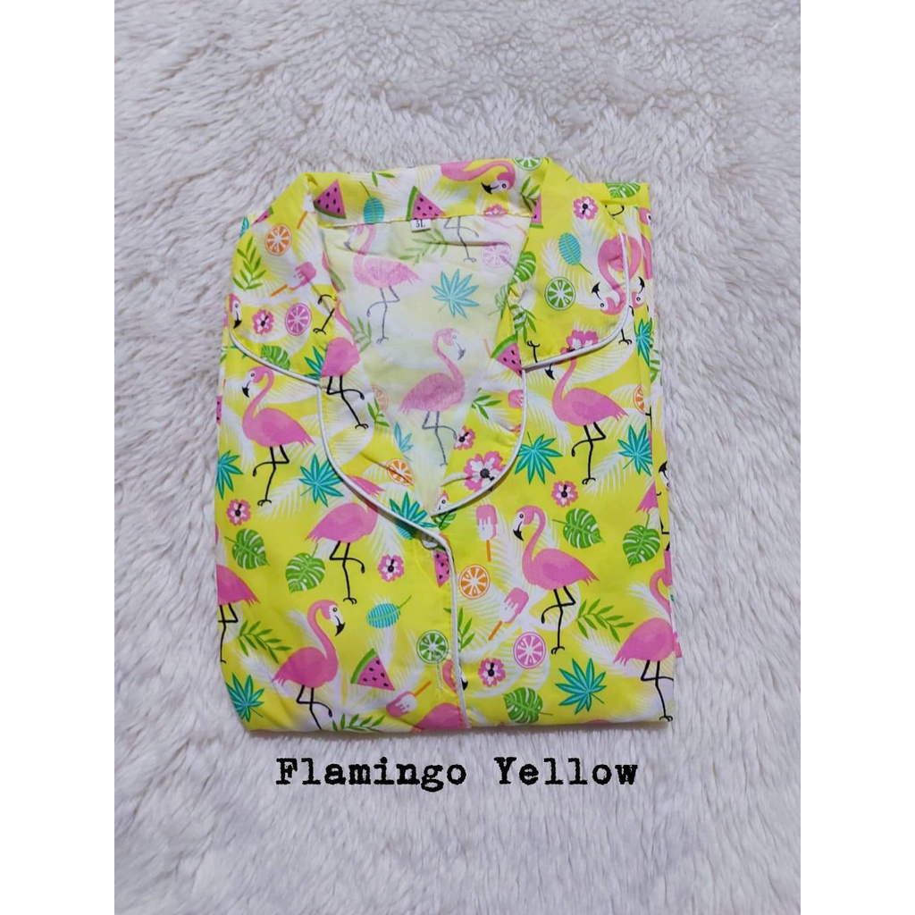 Setelan Piyama Baju Tidur  CP  JUMBO BIG SIZE  LD  116 - 120 Cm Motif Dewasa.-FLAMINGO YELLOW