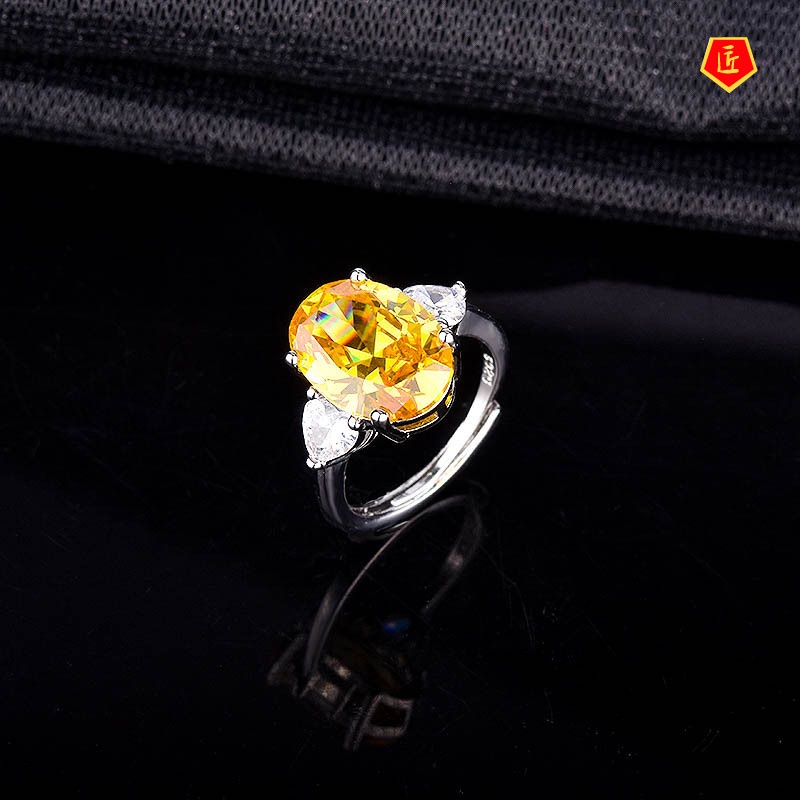 [Ready Stock]925 Silver Lucky Natural Citrine Open Ring