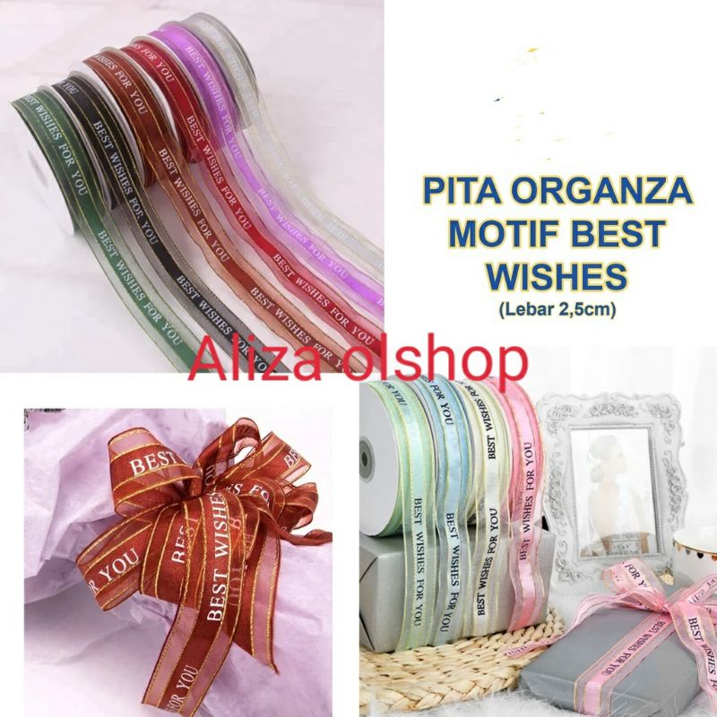 PITA MOTIF BEST WISHES FOR YOU lebar 2.5cm pita kado pita organza pita satin pita buket pita grossgrain