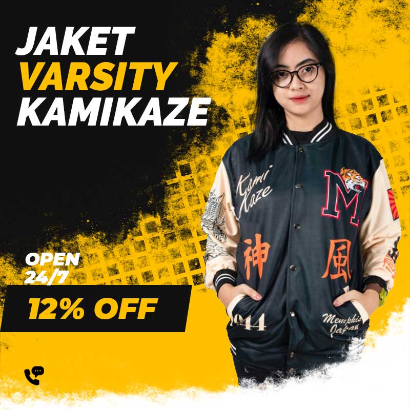 Jacket Kamikaze Jaket Farsity Parsity Versity Baseball Cowok Cewek Terbaru Ukuran L XL