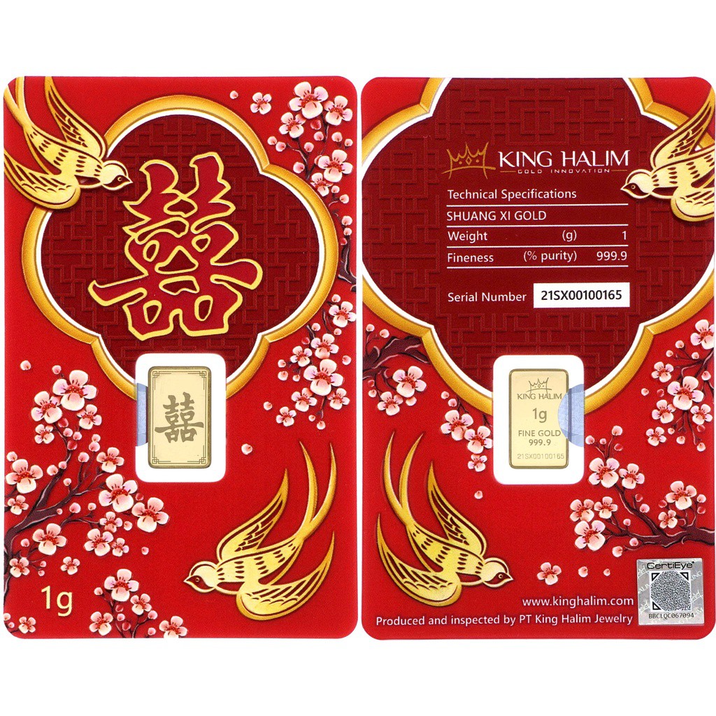 Logam Mulia King Halim / LM KH &quot;Shuang Xi / Double Happiness&quot; 24K 1 gram - SDW Gold -