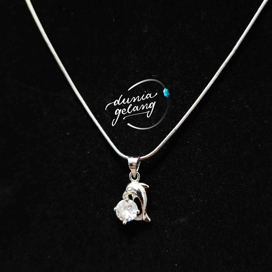 KALUNG TITANIUM DOLPHIN DIAMOND PERMATA LIONTIN SILVER ANTI KARAT TIDAK LUNTUR TAHAN AIR / KALUNG WANITA PRIA / DUNIA GELANG