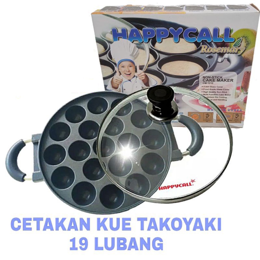 Happy Call Cetakan Takoyaki 19 Lubang Cekung Teflon Telor Goreng Bulat Anti Lengket