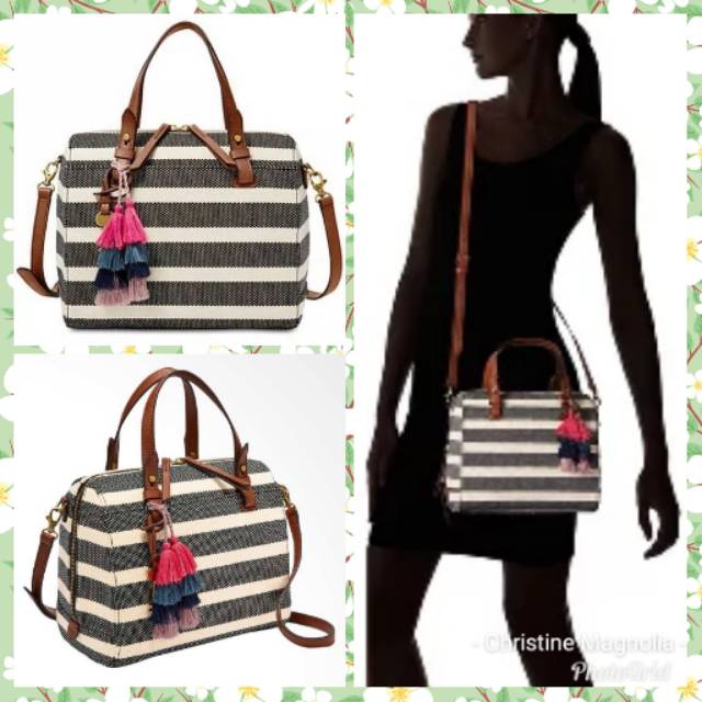 Fossil Rachel Satchel Black Stripe - Tas Wanita