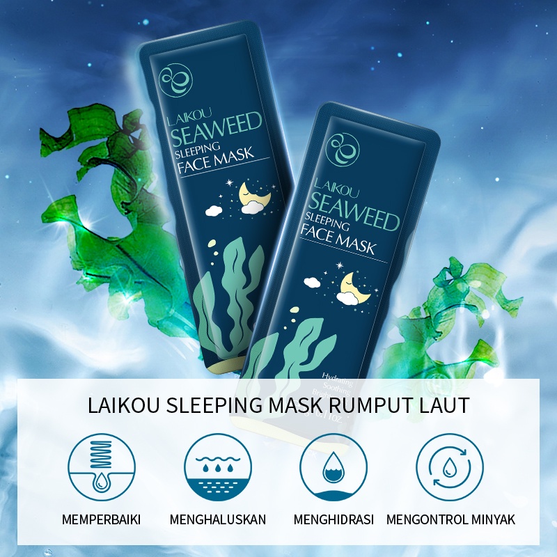 LAIKOU Sleeping Mask Rumput Laut Menenangkan Krim Perbaikan Kemerahan Jerawat 15pcs