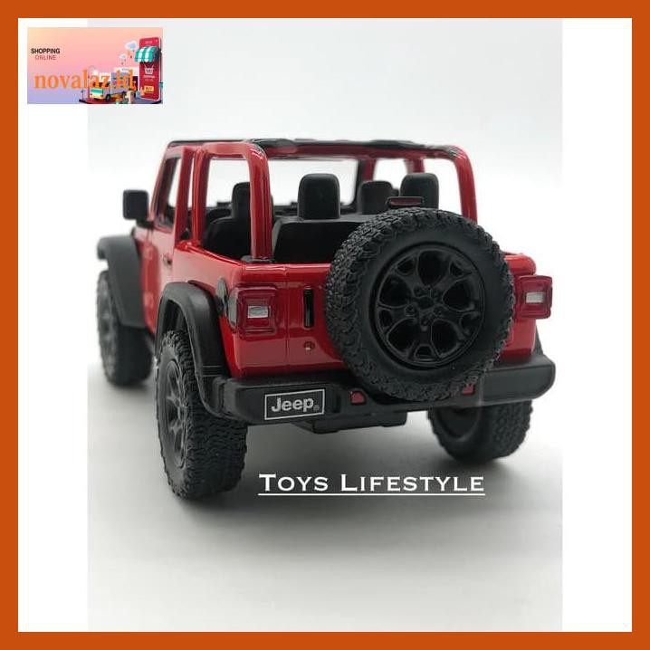 R5Et5E- Kinsmart Diecast - Jeep Wrangler 2018 Open Top Skala 1:34 (Merah) T7Ru77-