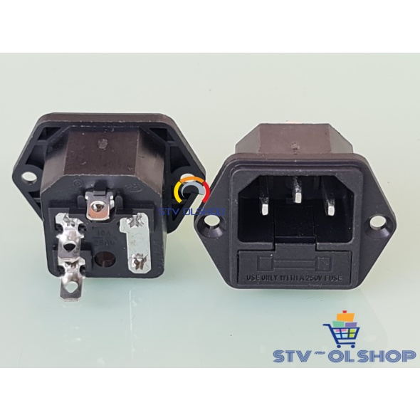 Soket Power AC Outlet 3 pin + Fuse Holder / Socket AC Power 3 pin