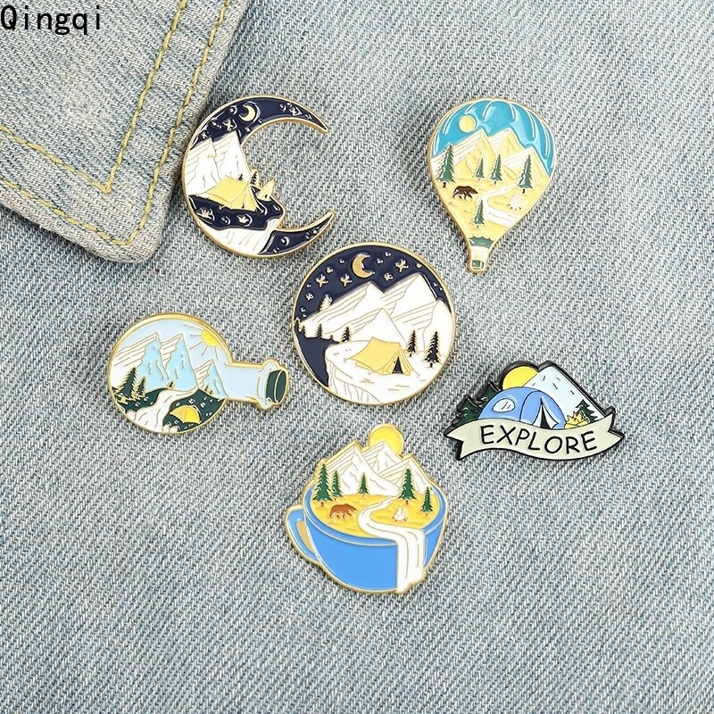 Bros Pin Enamel Desain Kartun Botol Hot Air Balloon Stars Moon Travel Adventure Untuk Hadiah