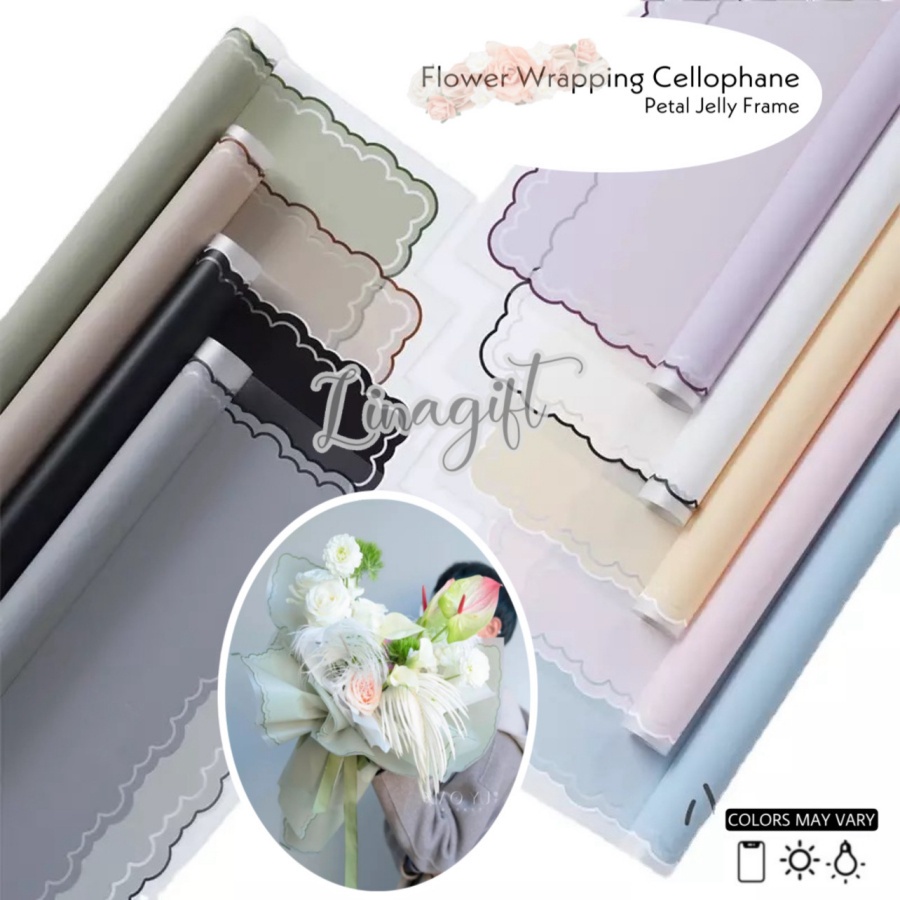 ( 5 Lembar ) PETAL JELLY FRAME - FLOWER WRAPPING PAPER TUNE SOLID COLOR LIST KOREAN CELLOPHANE - KERTAS BUNGA PLASTIK WARNA PEKAT LIST LUCU / KARANGAN BUKET BOUQUET / FLORIST