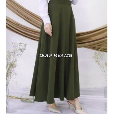 TERLARIS !!! ROK PANJANG JUMBO SPANDEK JERSEY WANITA TERMURAH / ROK PANJANG MAX BB 80 KG BAHAN PREMIUM BISA COD & SAMEDAY-HIJAU ARMY