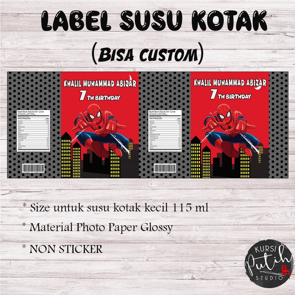 

Label aqua susu kotak kecil tema spiderman