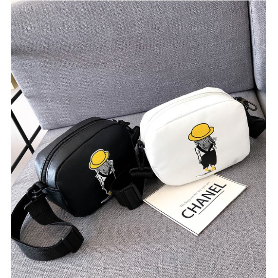 LJY27 Tas Wanita Korea Selempang Leather Shoulder Bag Hitam Putih Black White TKM