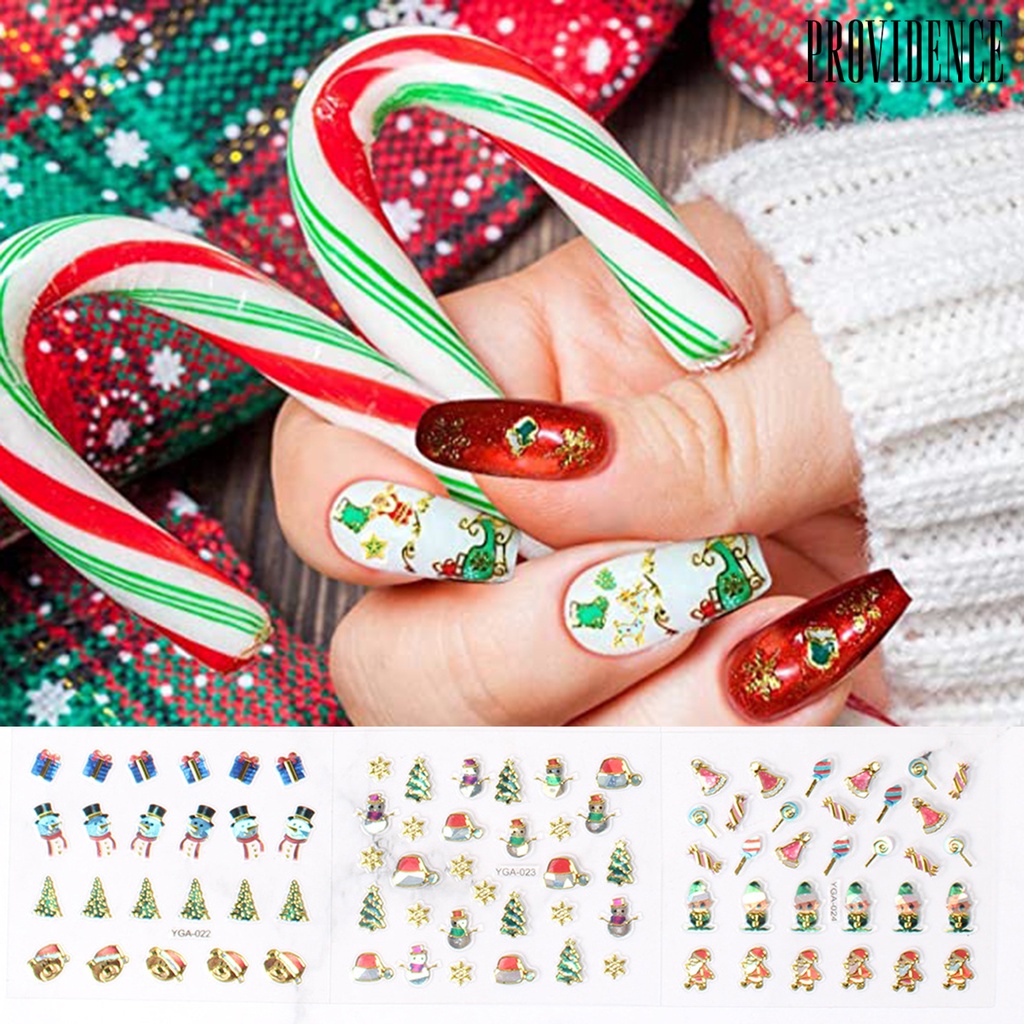 Providence 24Pcs/Set Nail Sliders Christmas Patterns Non-Fading Colorful Xmas Decorations Mix Colorful Transfer Foil for Manicure