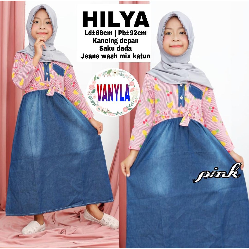 Gamis Anak 8-10 Tahun Hilya Gamis Jeans Anak Perempuan Kombinasi Katun