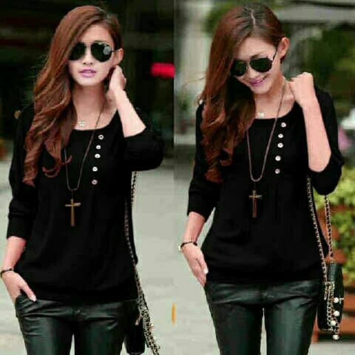 Atasan Wanita - Blus Sifon - Blouse Wanita Jeslyn Polos - Hitam Produk Terbaik
